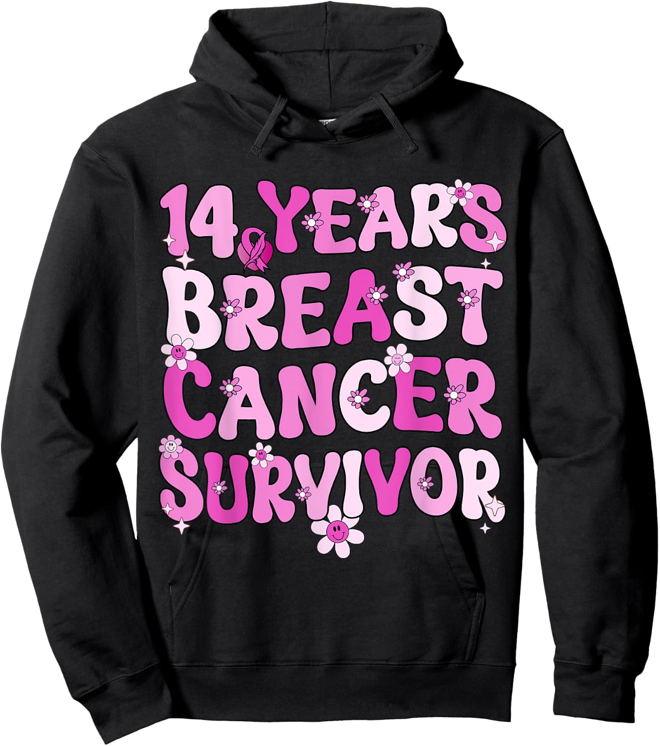 14 Years Breast Cancer Survivor Breast Cancer Awareness Hoodie - Hoodie | Black