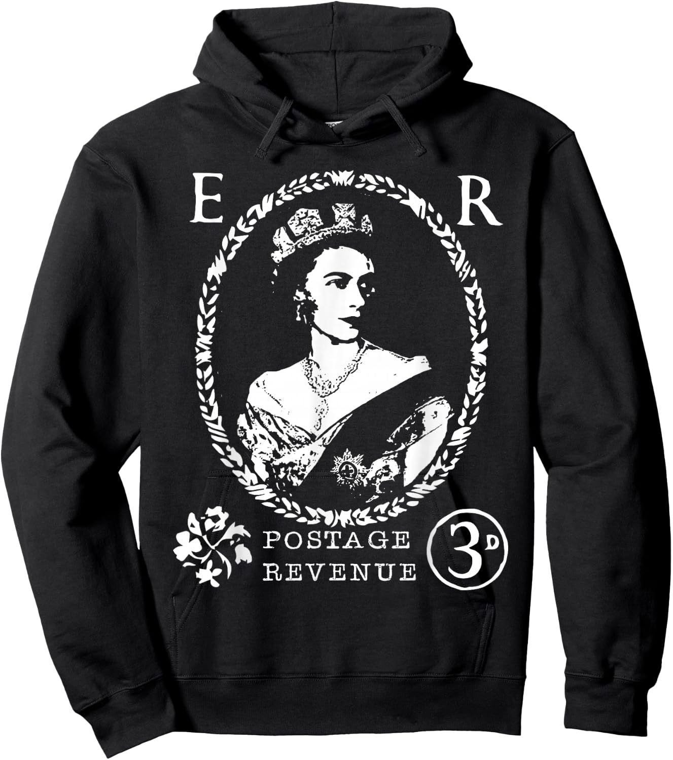 Queen Elizabeth II ER Crown UK Britain Monarch Distressed Hoodie - Hoodie | Black