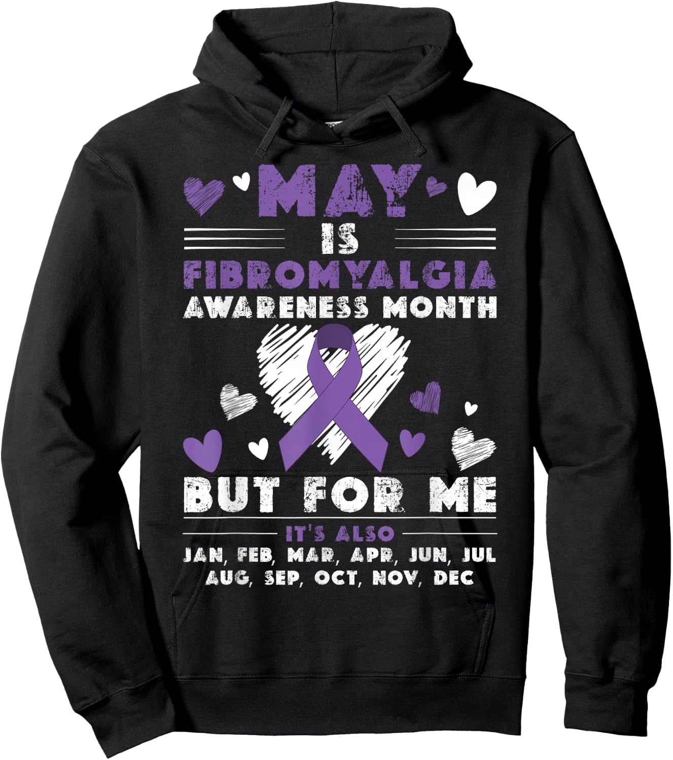 May Is Fibromyalgia Awareness Month Warrior Purple Ribbon Hoodie - Hoodie | Black