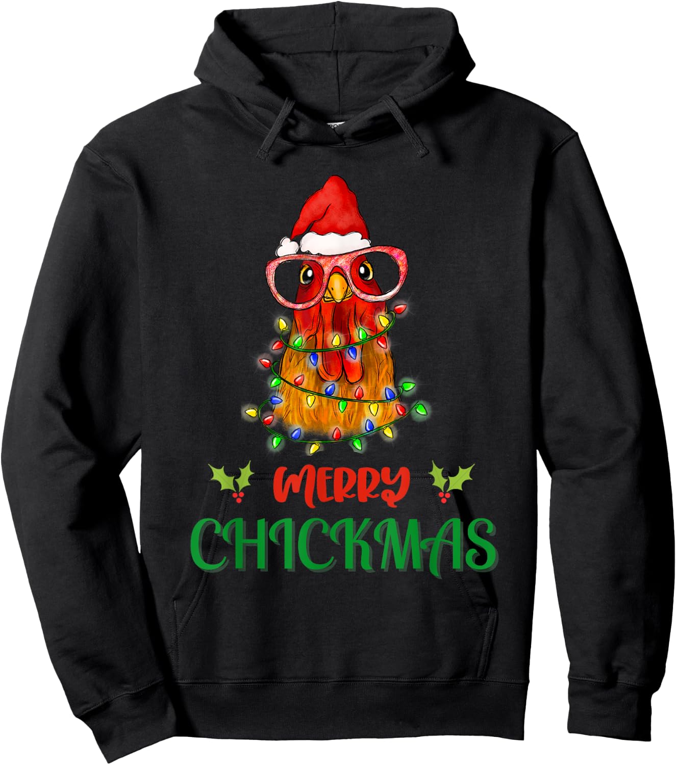 Merry Chickmas Ornament Lights Chicken Farmer christmas Hoodie - Hoodie | Black