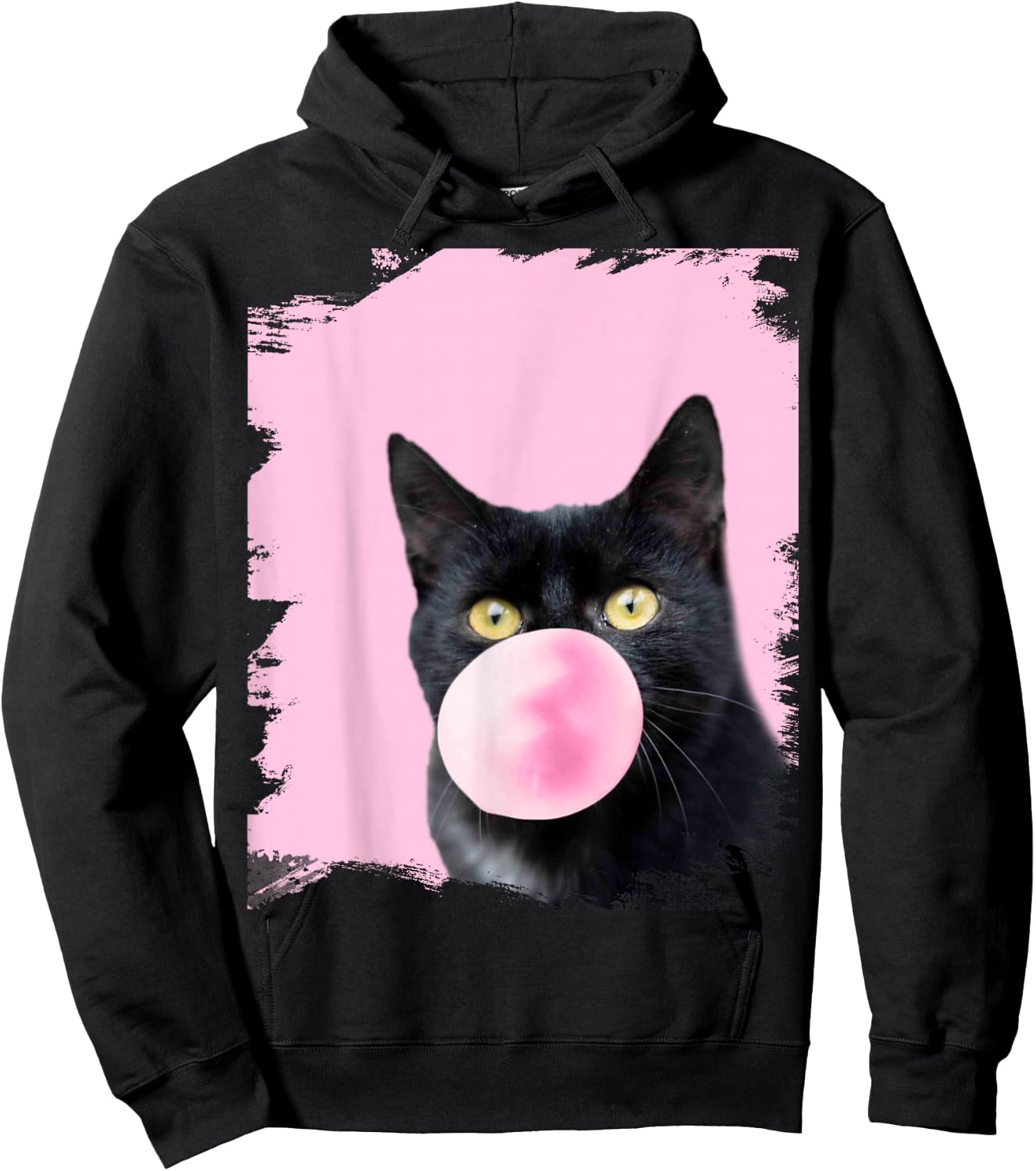 Black Cat Pink Bubble Gum Hoodie - Hoodie | Black