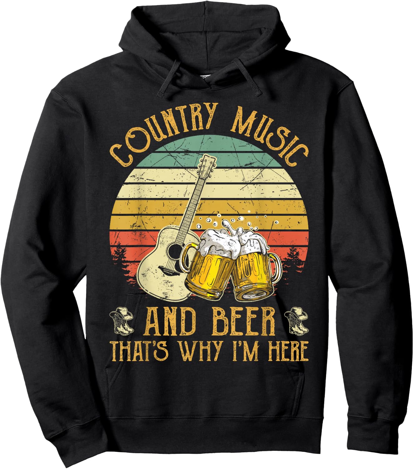 Retro Country Music And Beer That's Why I'm Here Vintage Hoodie - Hoodie | Black
