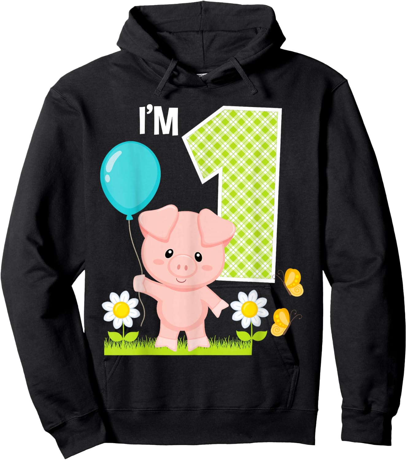 Pig 1st Birthday Girl 1 Year Old Birthday Cute Piglet Bday Hoodie - Hoodie | Black