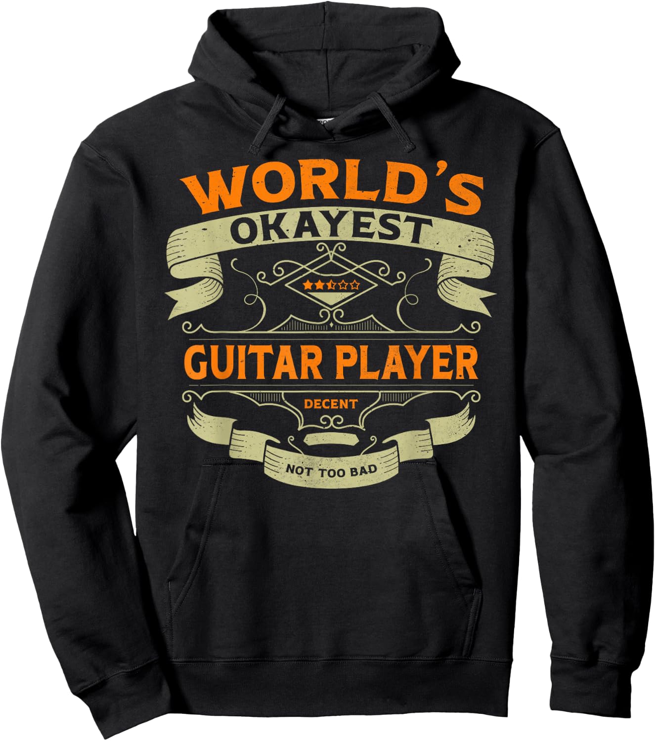 World's Okayest Guitar Player Funny Vintage Label Sarcastic Hoodie - Hoodie | Black