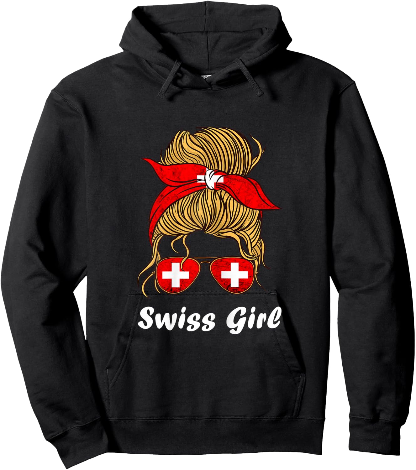 Swiss Girl Woman Sunglass Swiss Pride Swiss Flag Switzerland Hoodie - Hoodie | Black