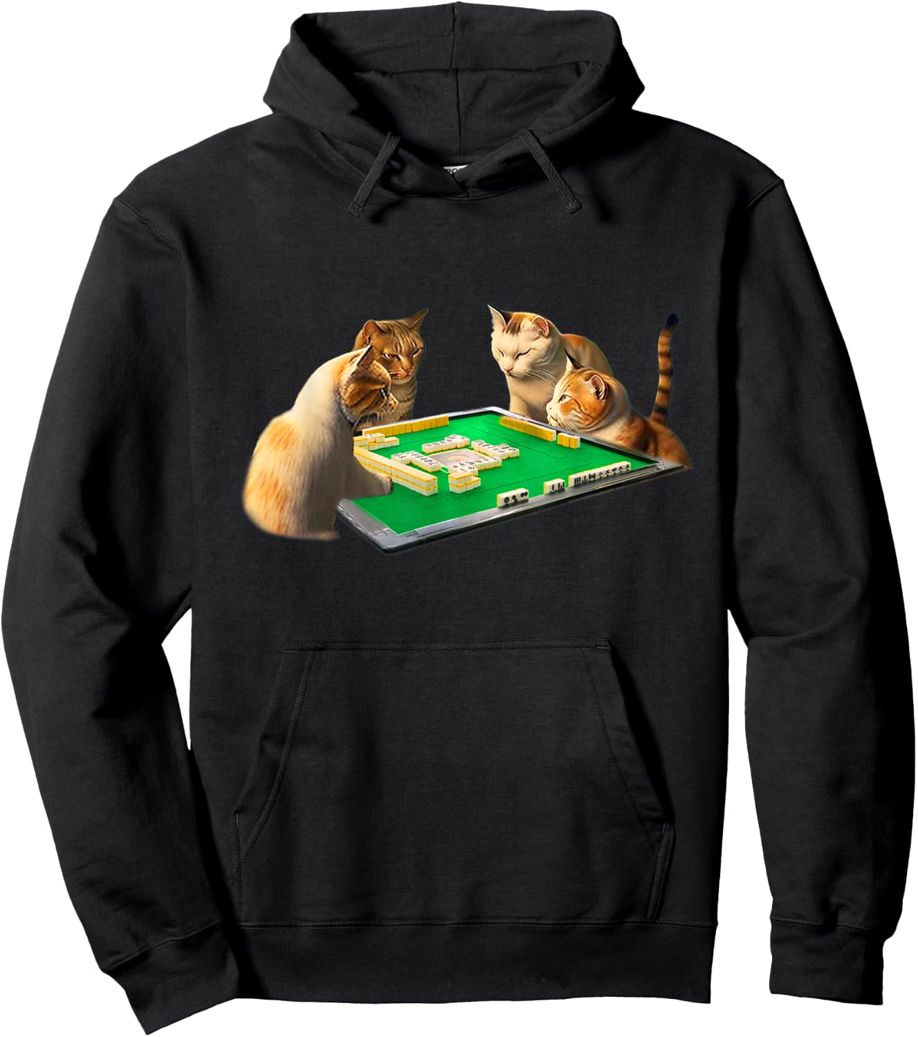 Cat Cat Mahjong Funny T Shirt with Letters Funny Clothes Funny Goods Present Neta Jakushi Hoodie - Hoodie | Black