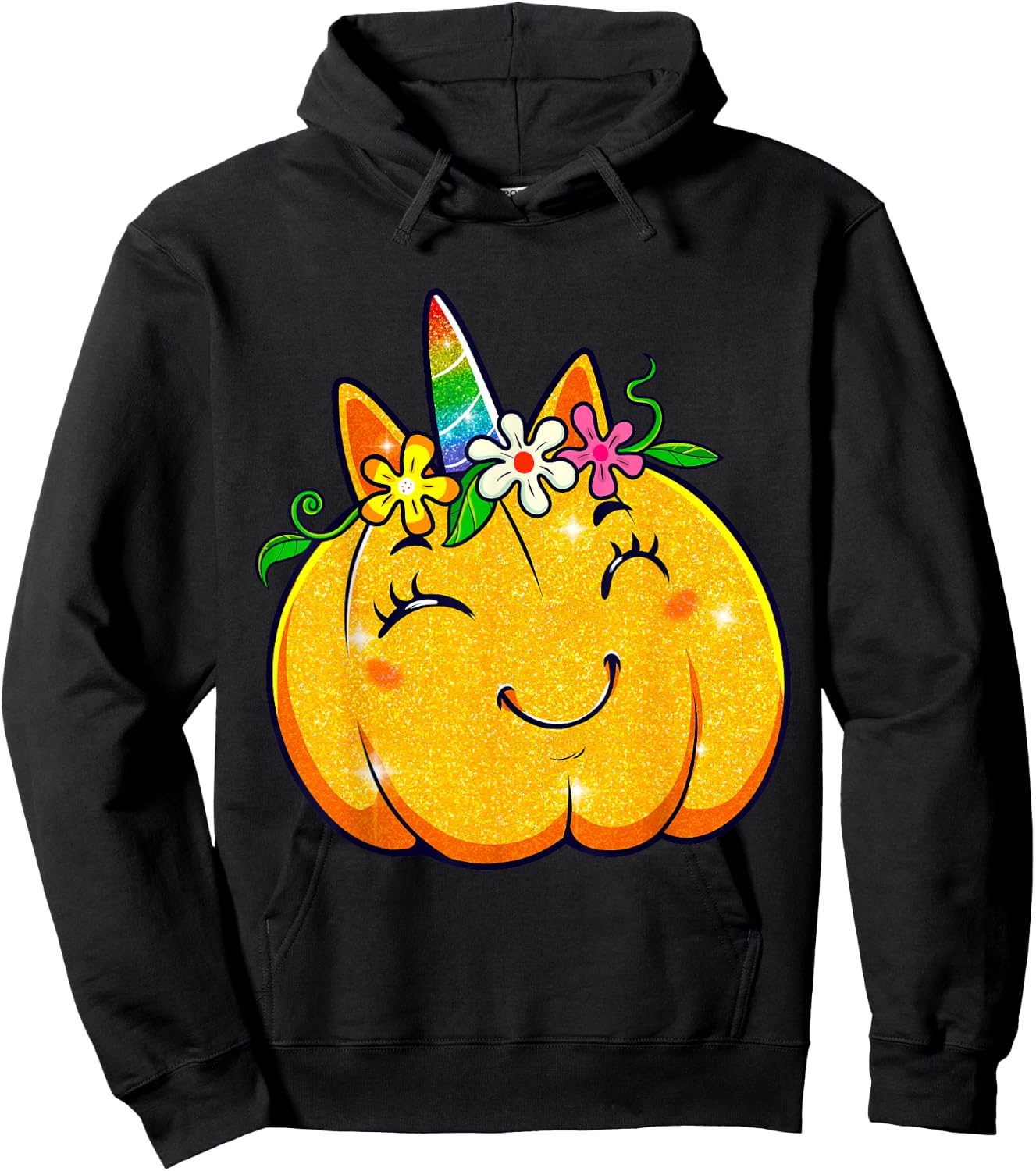 Unicorn Pumpkin Halloween Girl Cute Thanksgiving Girls Hoodie - Hoodie | Black