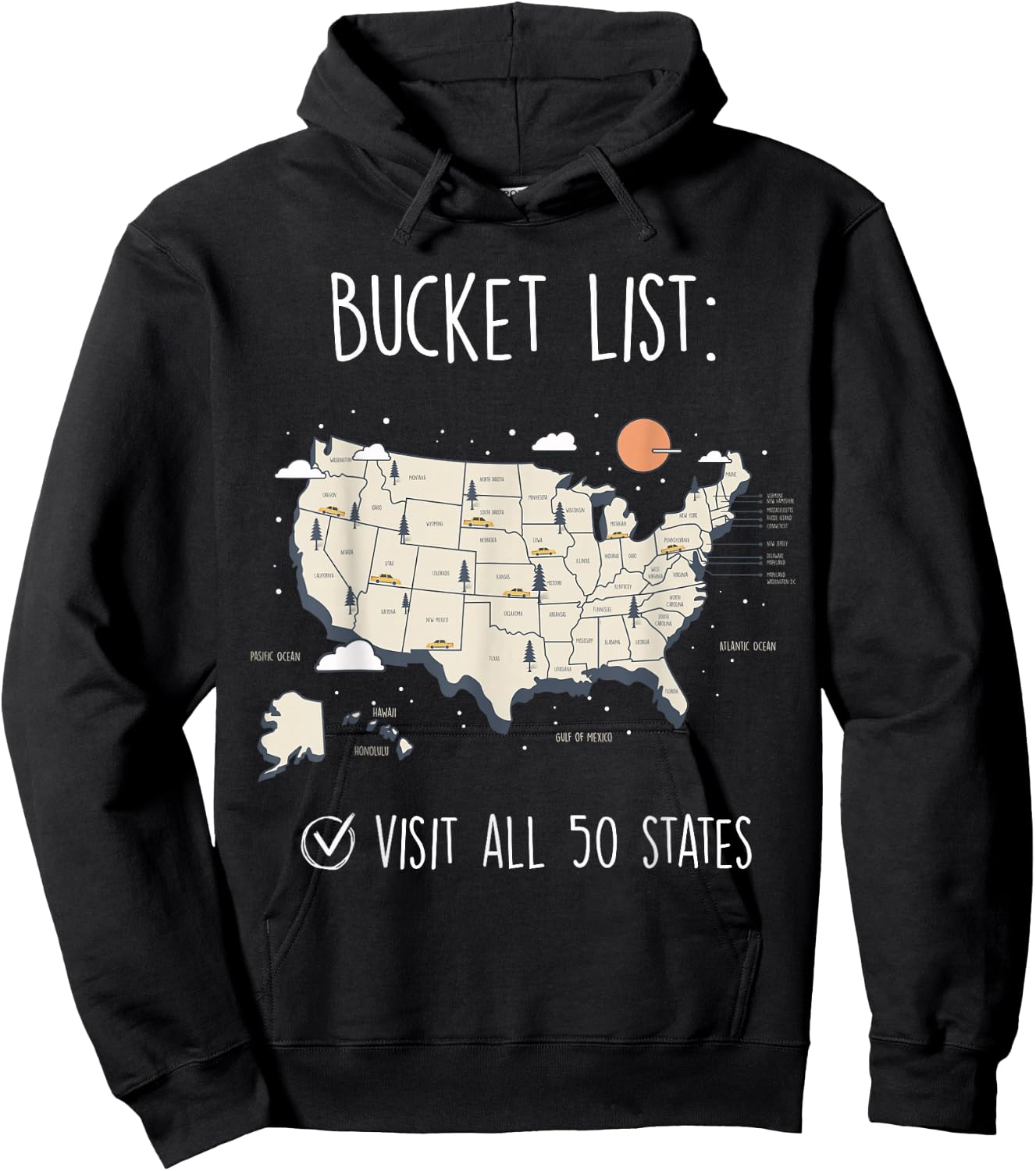 Visit All 50 States, USA Travel Map, Mission Accomplished Hoodie - Hoodie | Black