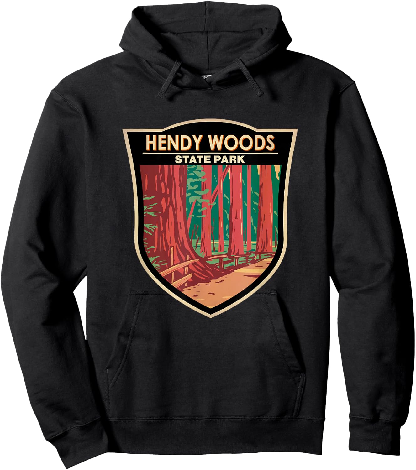 Hendy Woods State Park California Badge Vintage Hoodie - Hoodie | Black