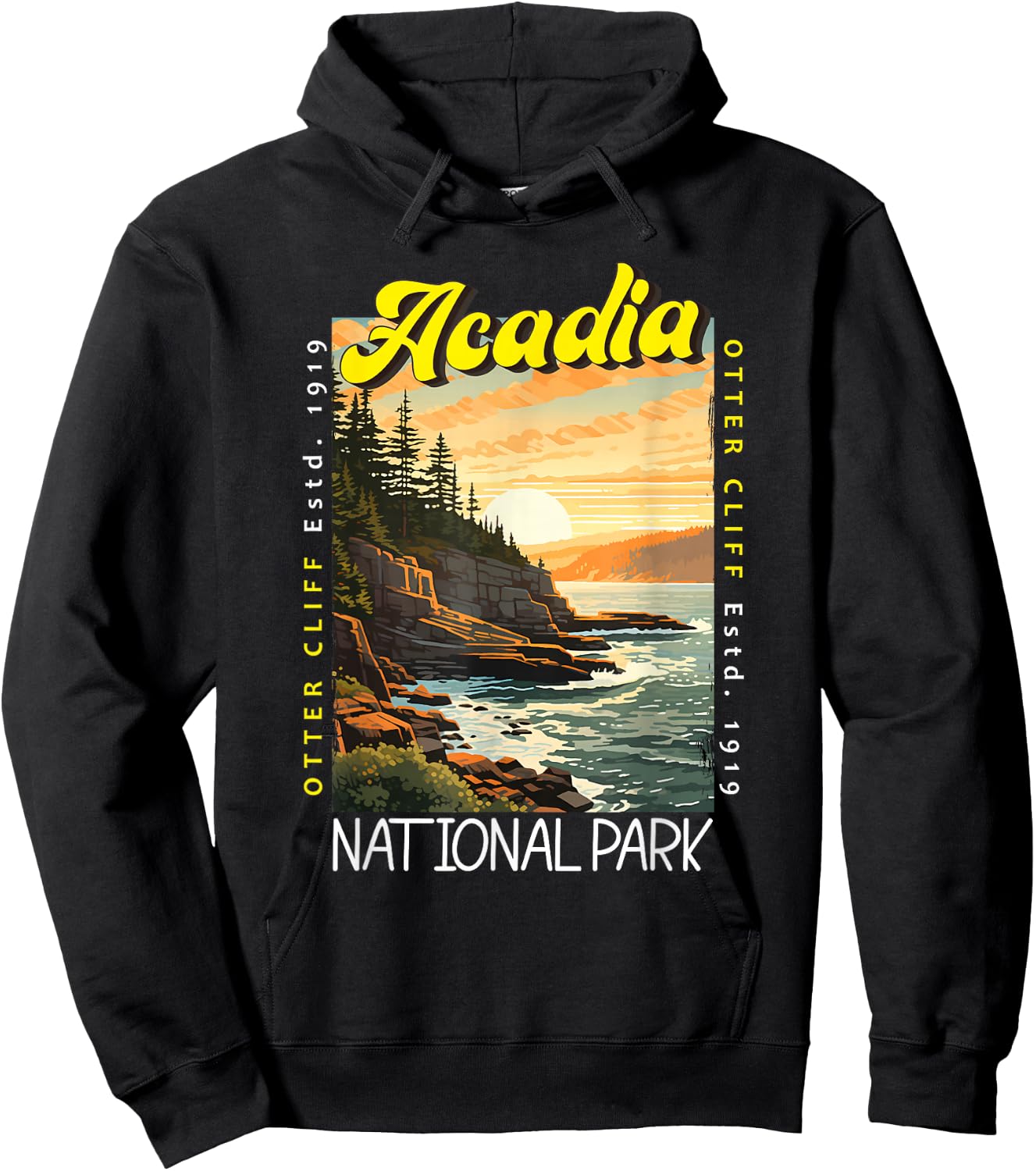Acadia National Park Otter Cliff Maine Distressed Vintage Hoodie - Hoodie | Black