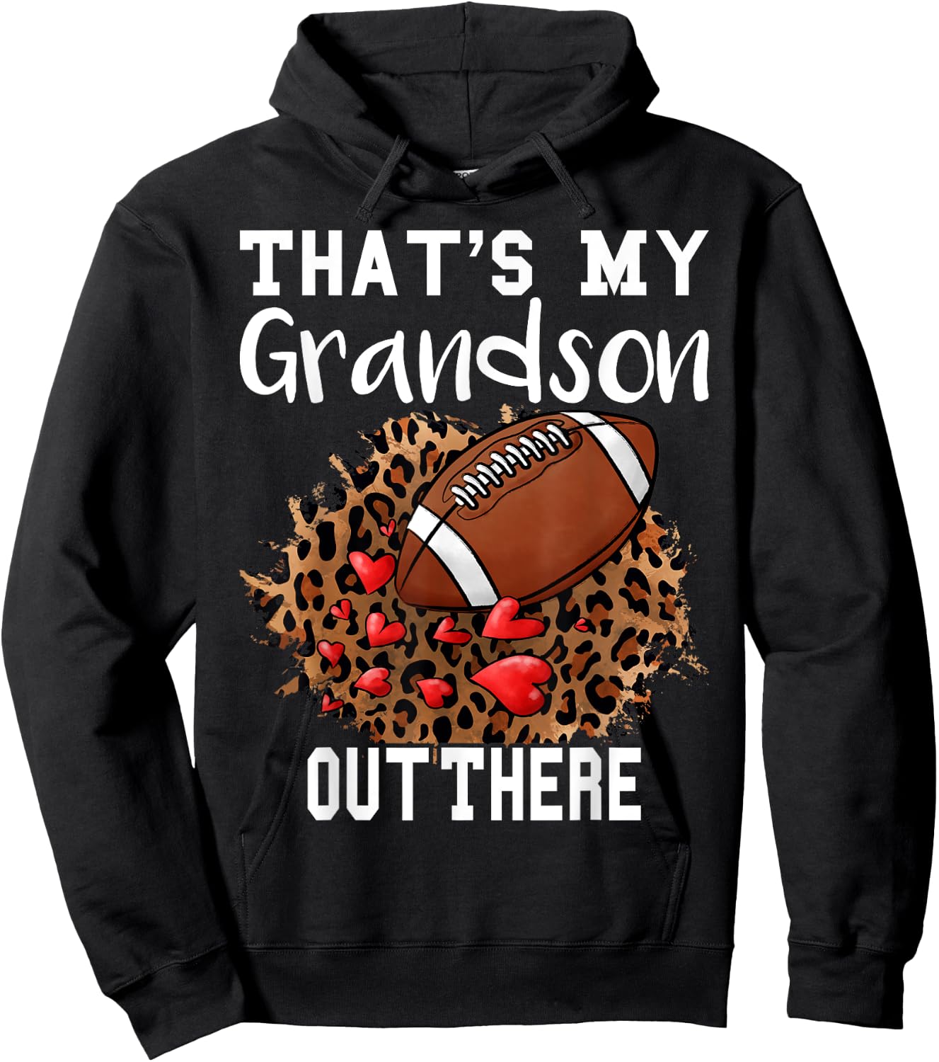 That's My Grandson Out There Football Grandma Leopard Heart Hoodie - Hoodie | Black