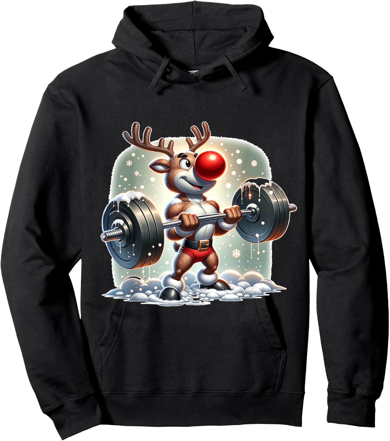 Rudolph The Red Nose Reindeer Workout Gym Weightlifter Funny Hoodie - Hoodie | Black