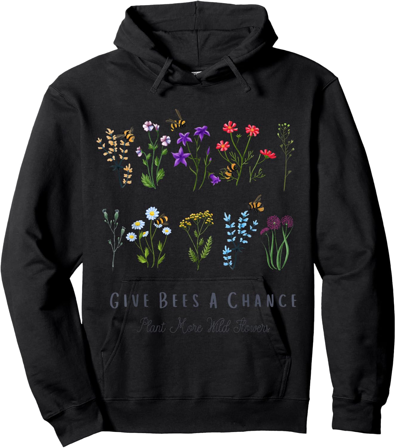 Give Bees A Chance Colorful Wild Flower Hoodie - Hoodie | Black