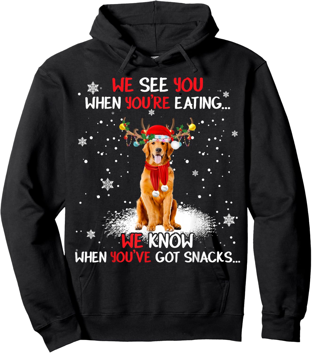 Santa Golden Retriever Reindeer Light Christmas Pajama Hoodie - Hoodie | Black