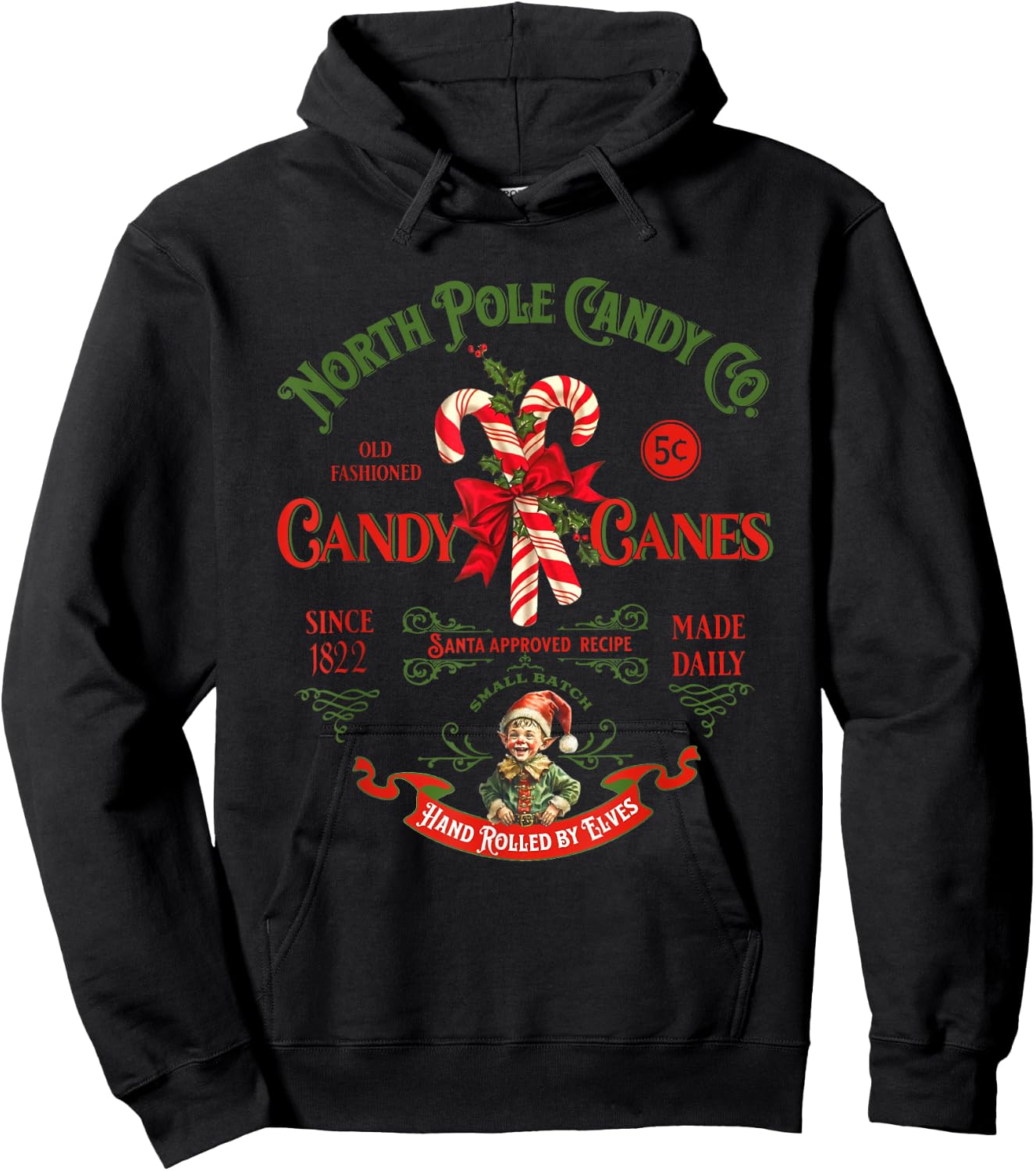 Vintage North Pole Candy CO. Candy Canes Funny Christmas Hoodie - Hoodie | Black