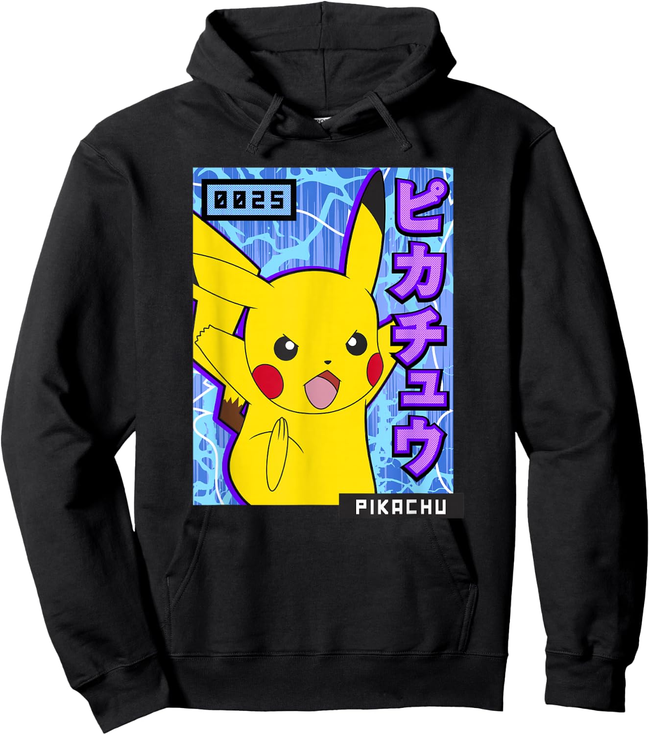 Pokémon 0025 Pikachu Kanji Electric Action Poster Hoodie - Hoodie | Black