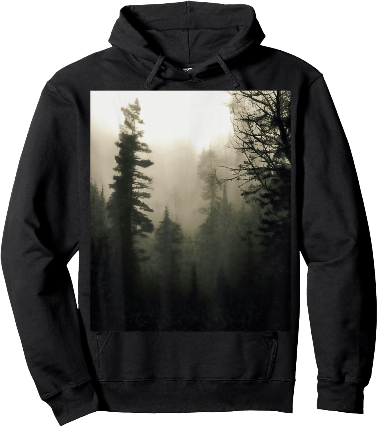 Moody Foggy Treescape Landscape Painting Hoodie - Hoodie | Black