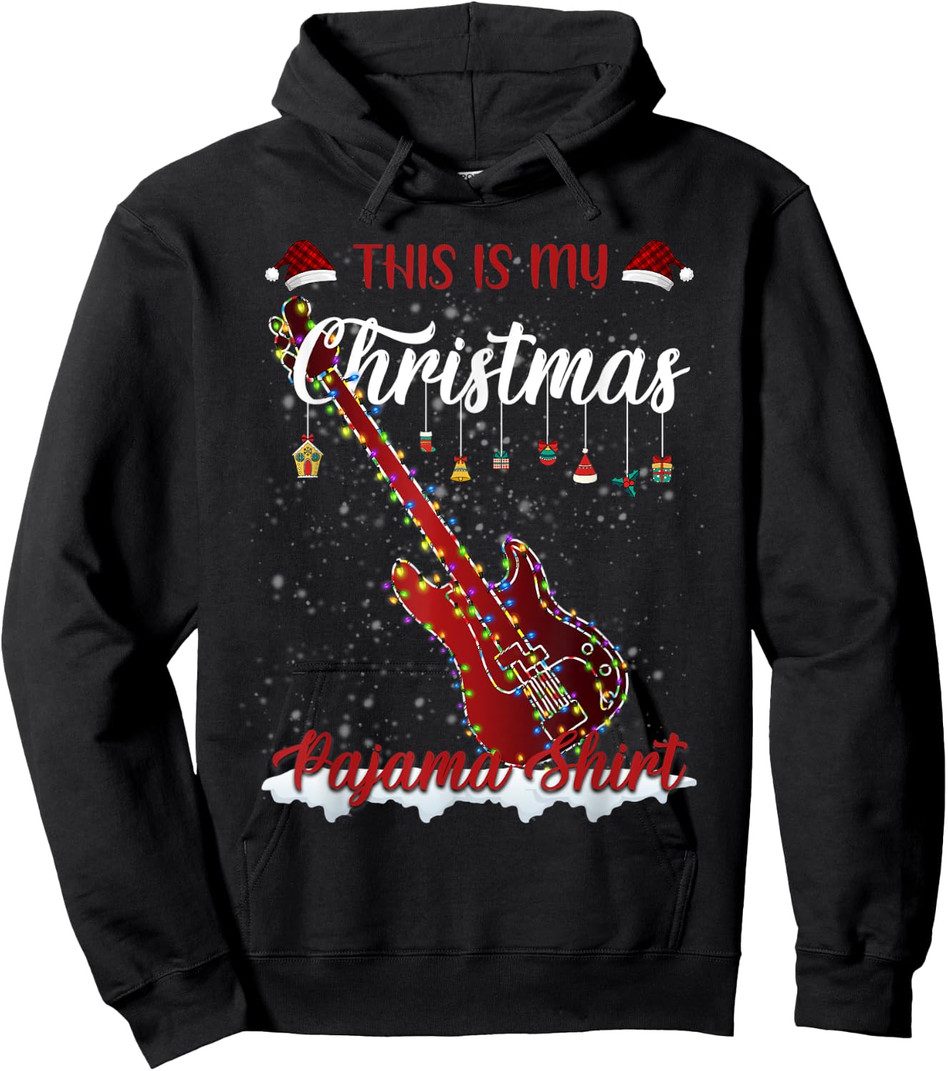 This Is My Christmas Pajama Santa Xmas Lights Guitar Lover Hoodie - Hoodie | Black