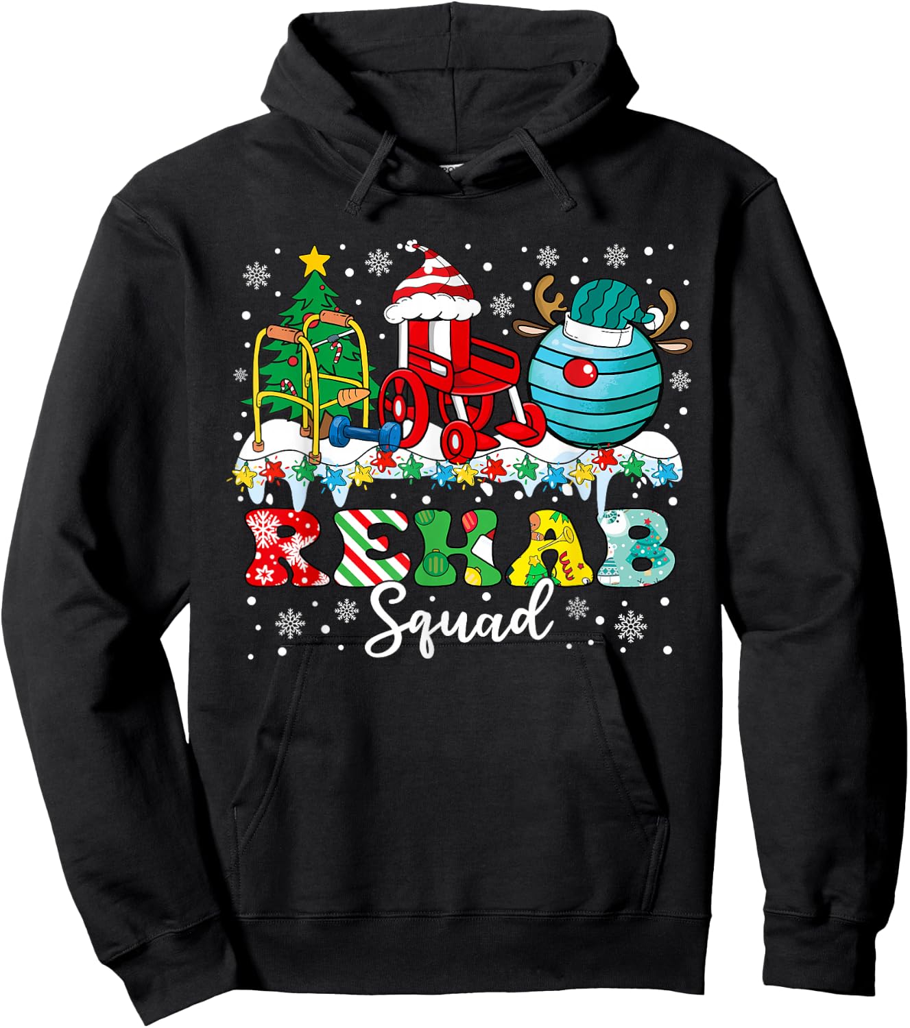 Rehab Squad Wheelchair Santa Reindeer Rehab Nurse Christmas Hoodie - Hoodie | Black