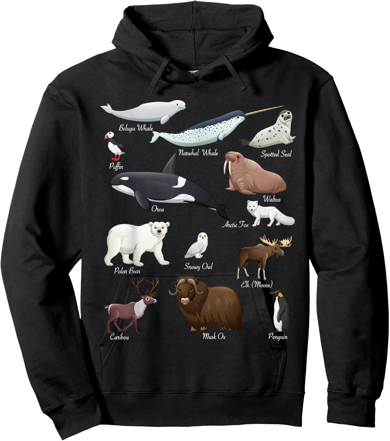 Arctic Wildlife Tundra Ecosystem Animal Names For Education Hoodie - Hoodie | Black