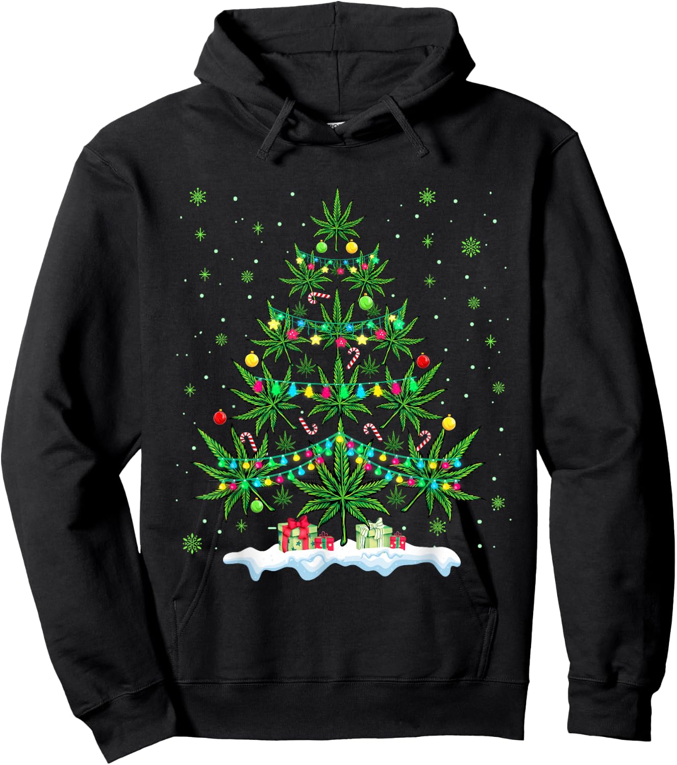 Cannabis Christmas Tree Xmas Funny Smoking Weed Marijuana Hoodie - Hoodie | Black
