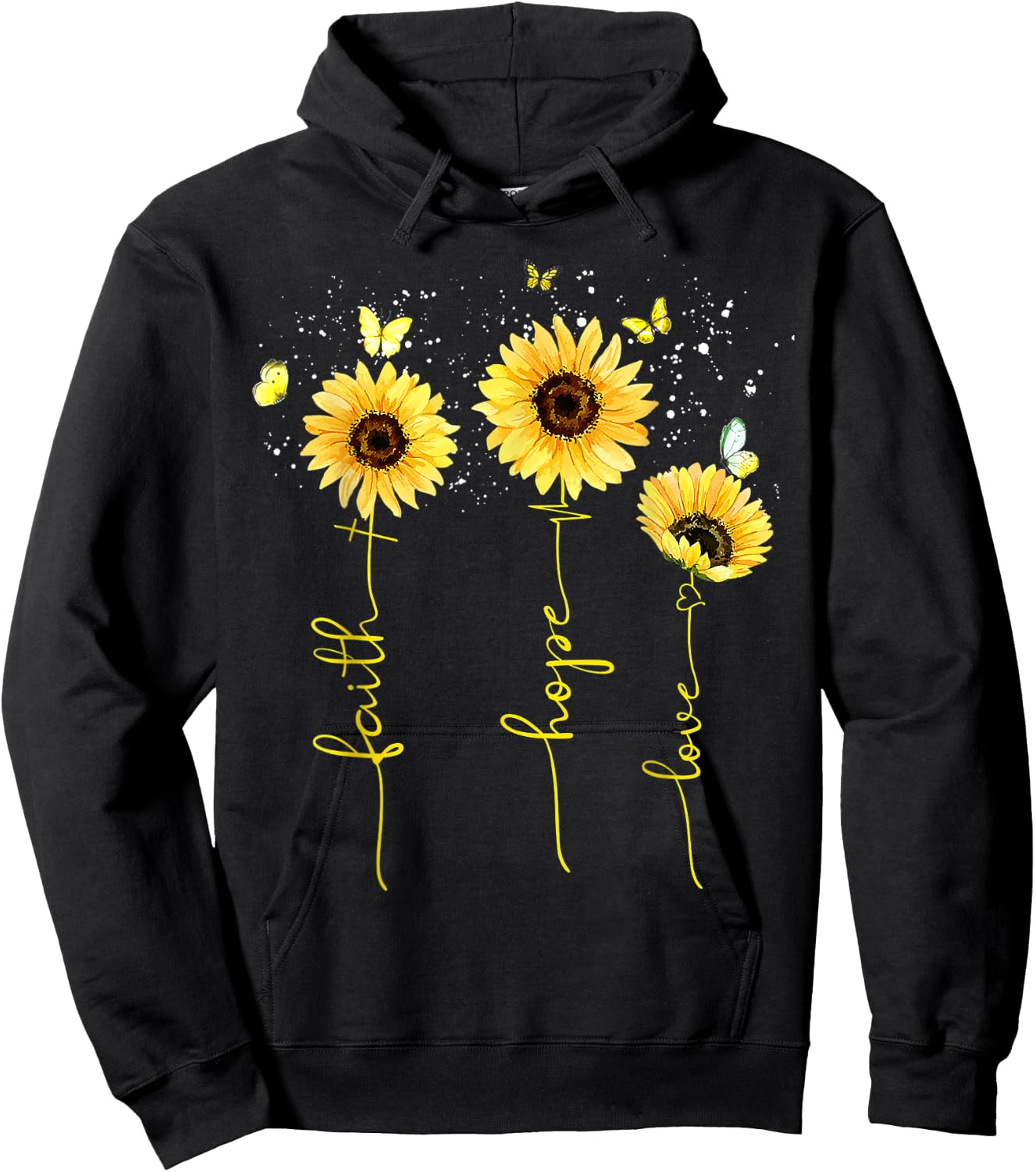 Christian Sunflower Faith Hope Love Hoodie - Hoodie | Black