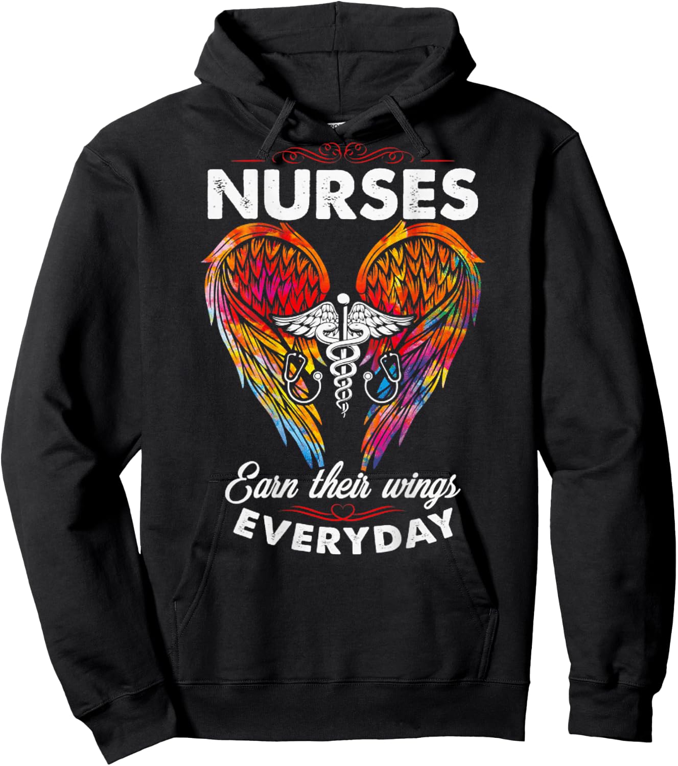 Nurses Earn Their Wings Everyday (on back) Hoodie - Hoodie | Black