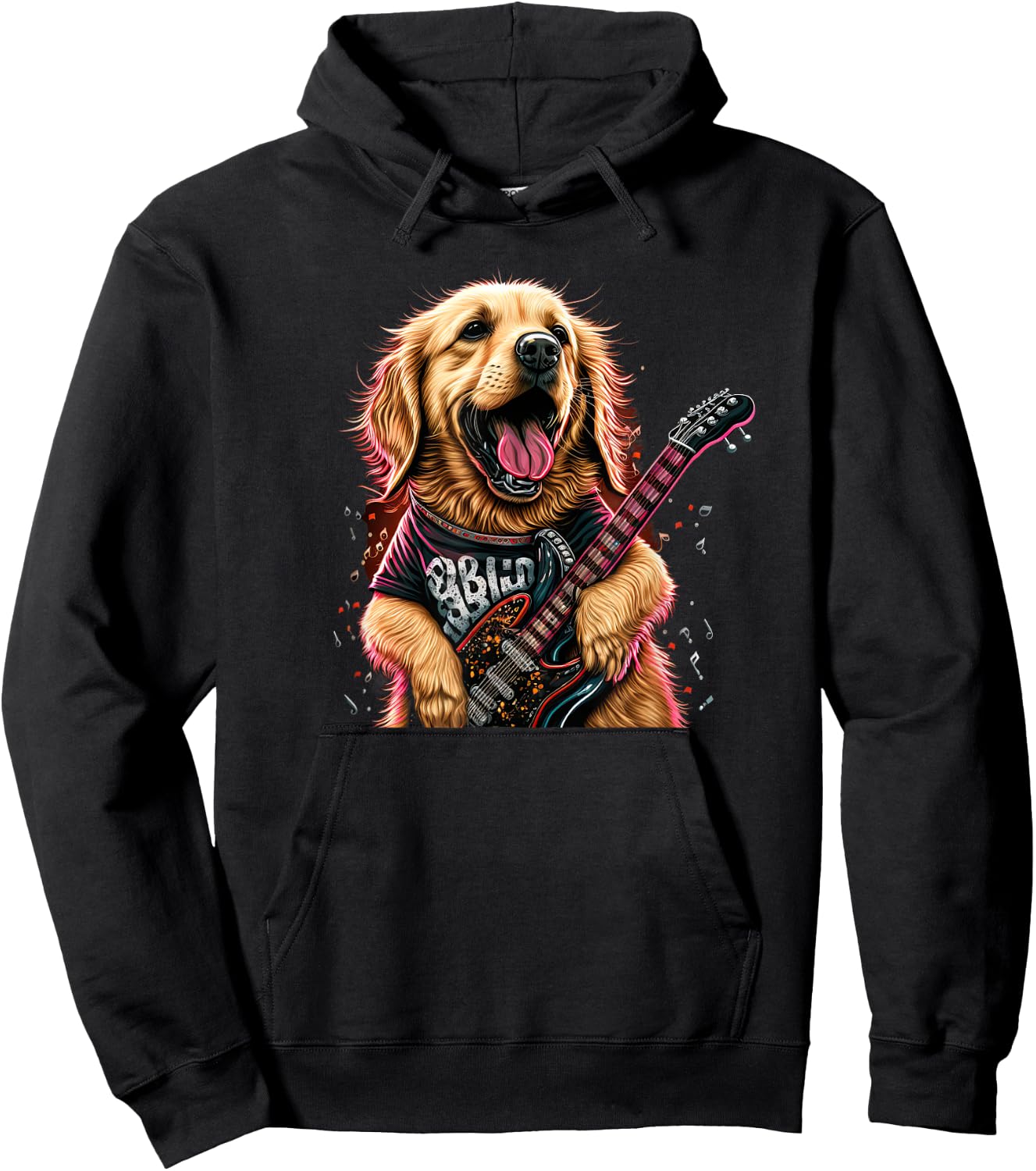 Funny Golden Retriever Rock & Roll music guitar Hoodie - Hoodie | Black