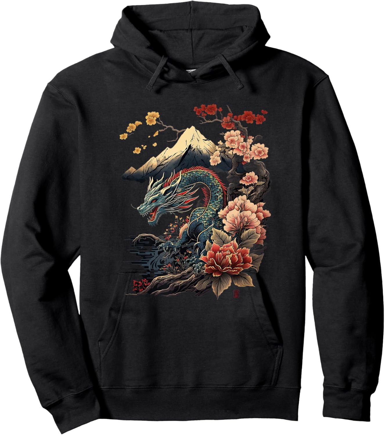 Japanese Aesthetic Dragon japanese art Japan Tattoo Hoodie - Hoodie | Black