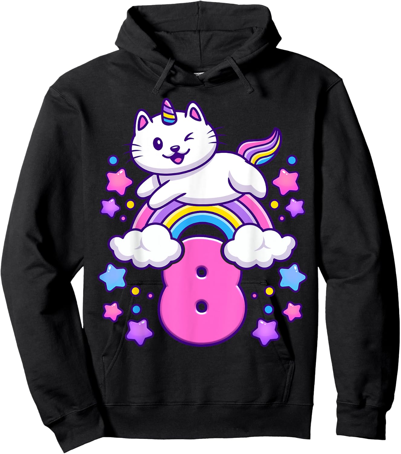 Birthday girl 8 years old, cat, unicorn, 8th birthday Hoodie - Hoodie | Black