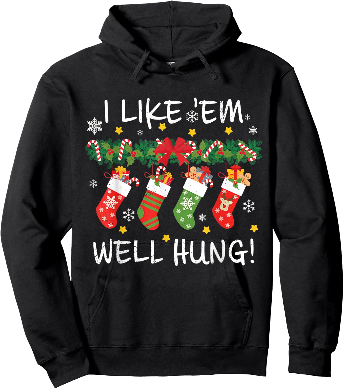 VIMP36 Christmas I Like 'Em Well-Hung Funny Christmas - Women's Adults Black Cotton 80% Polyester 20% Short Sleeve Classic Fit - Small Hoodie - Hoodie | Black