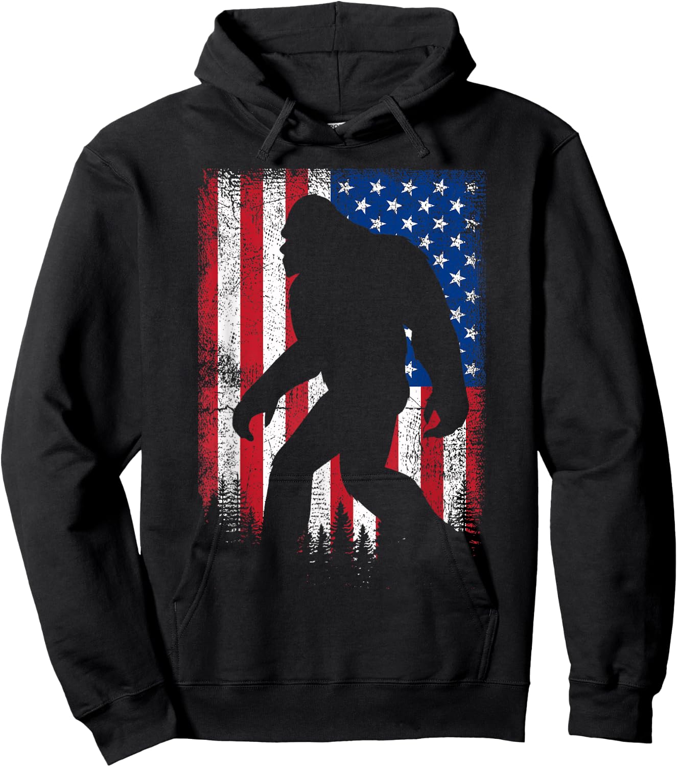 Bigfoot 4th Of July American USA Flag Patriotic Veterans Day Hoodie - Hoodie | Black