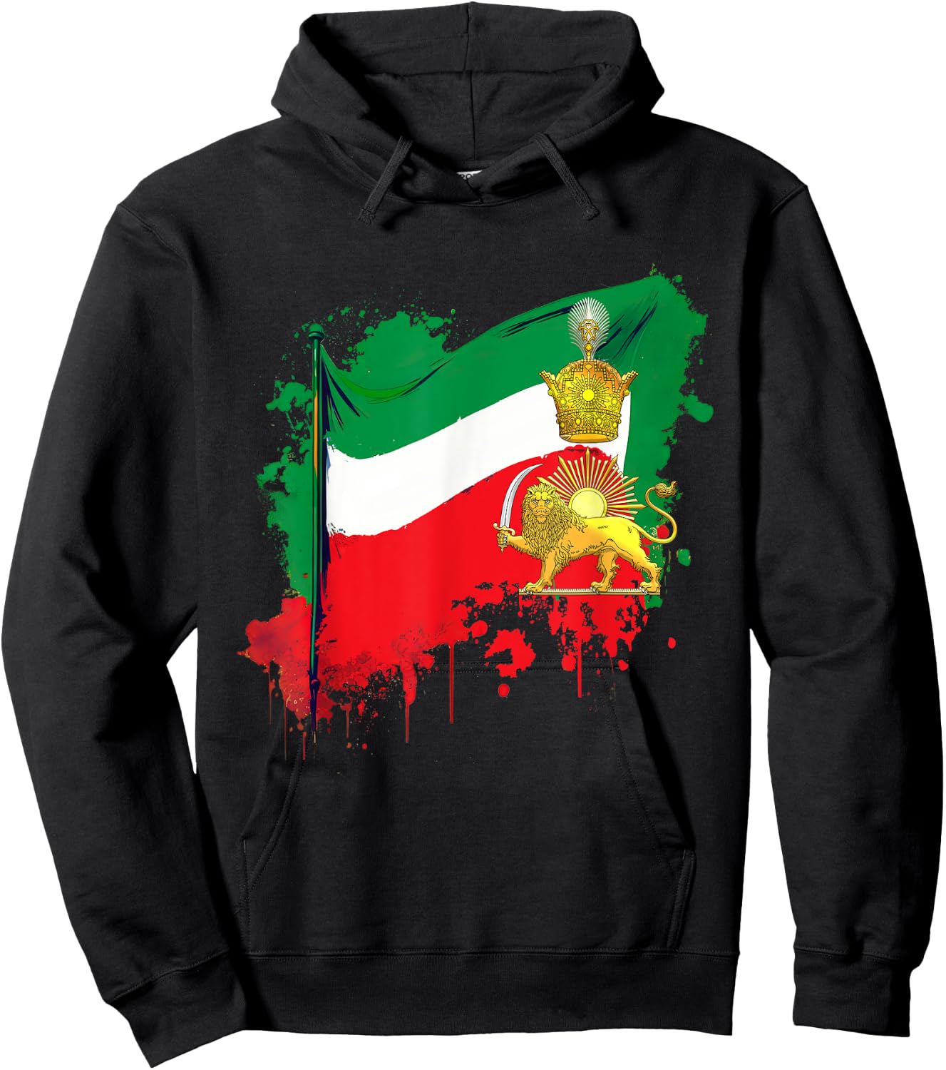 Irans Flag with Pahlavi Crown shir va khorshyid Hoodie - Hoodie | Black