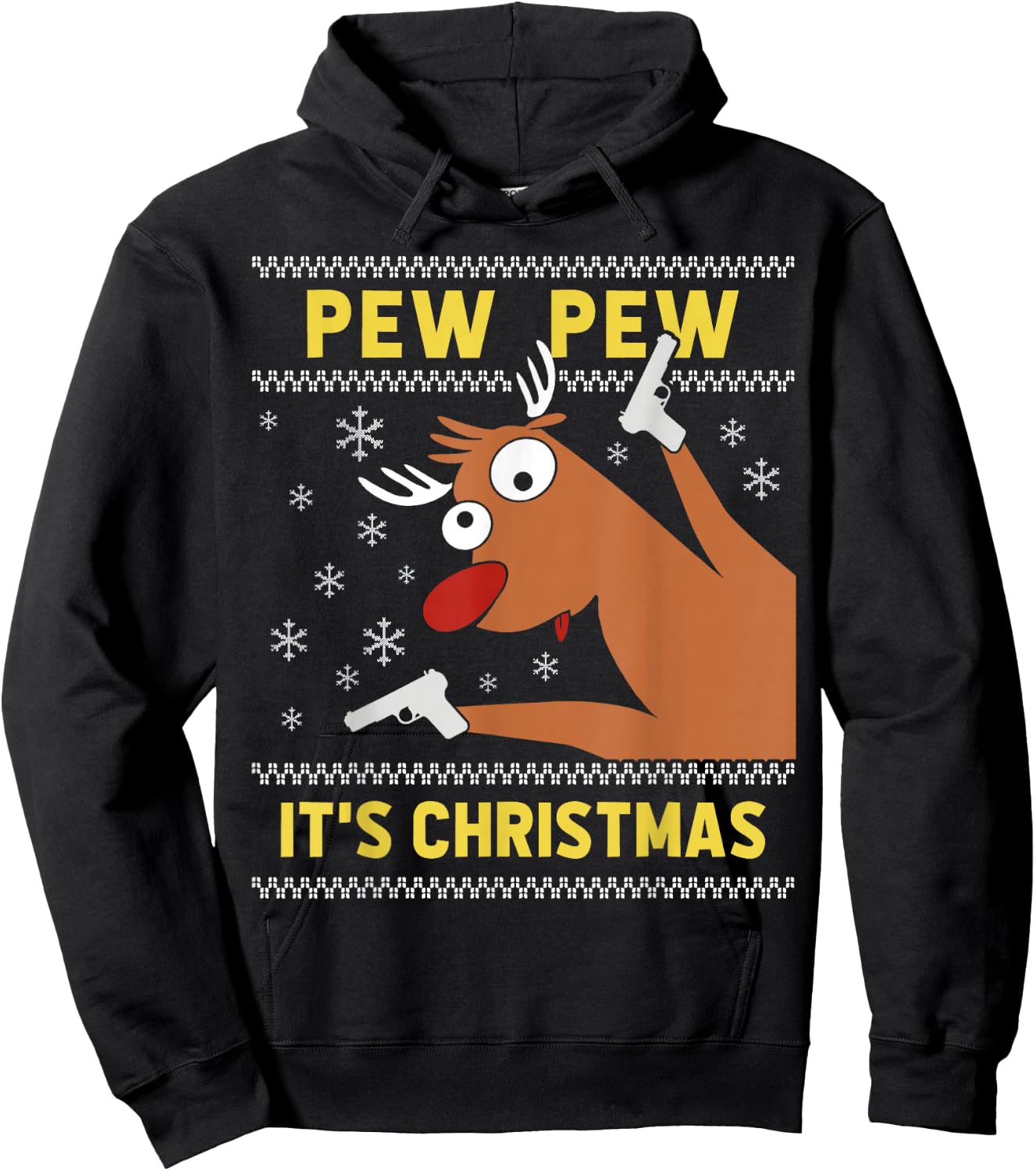 Ugly Christmas Sweater Funny CRAZY REINDEEER Xmas Hoodie - Hoodie | Black