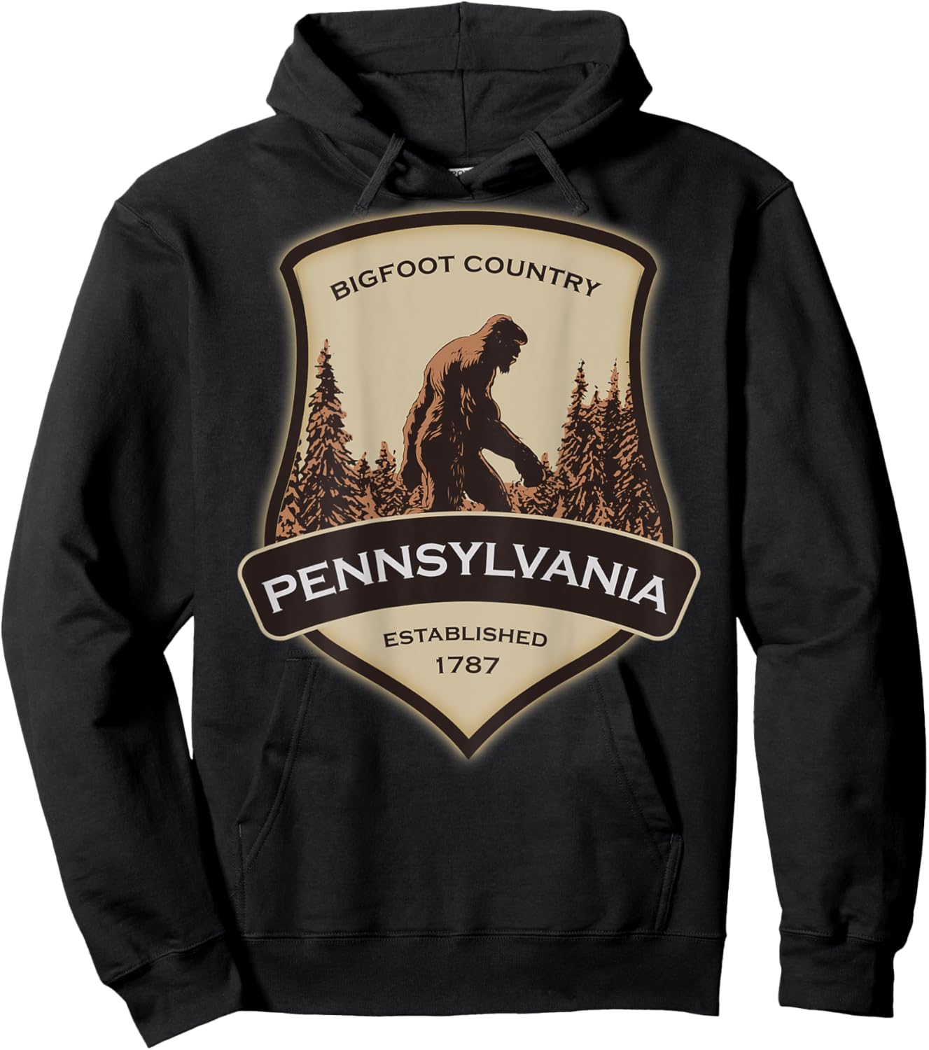 Printed On Back - Pennsylvania with a Bigfoot or Sasquatch Hoodie - Hoodie | Black