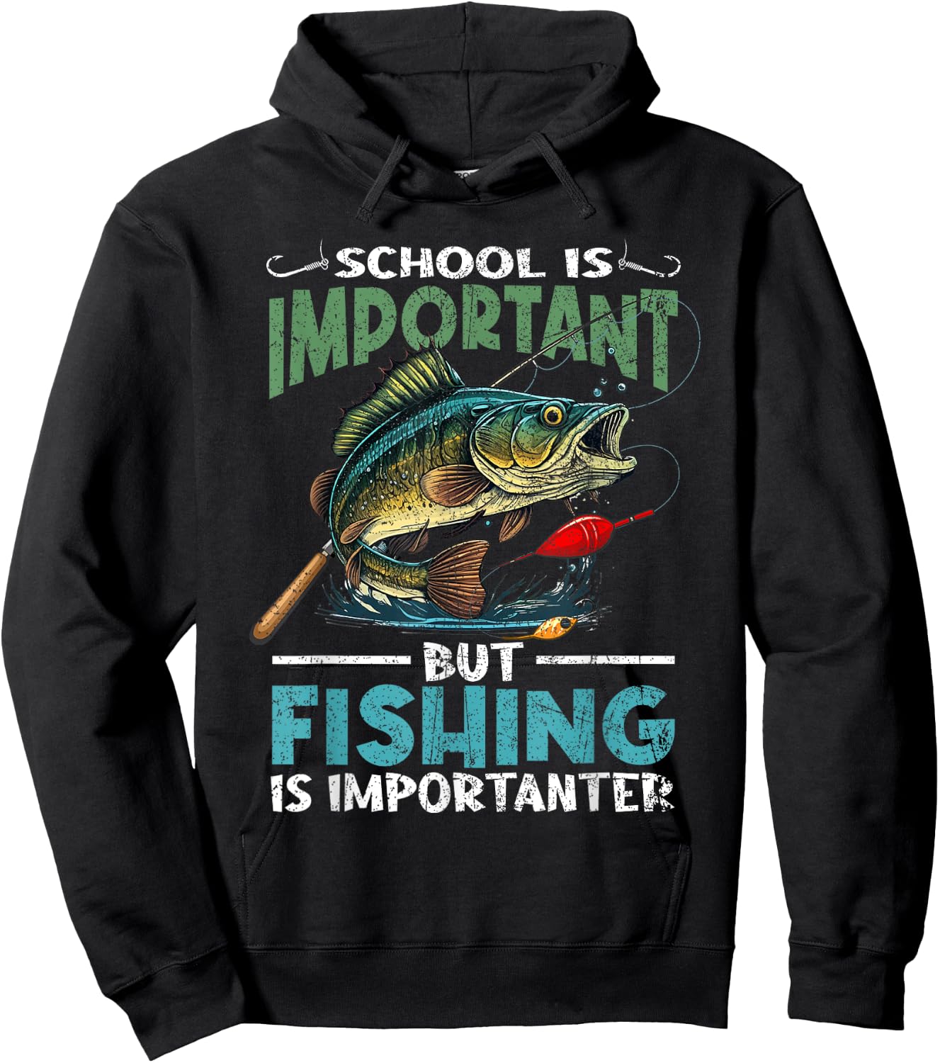Funny Fishing For Boys Kids Youth Fish Saying Bass Fisherman Hoodie - Hoodie | Black