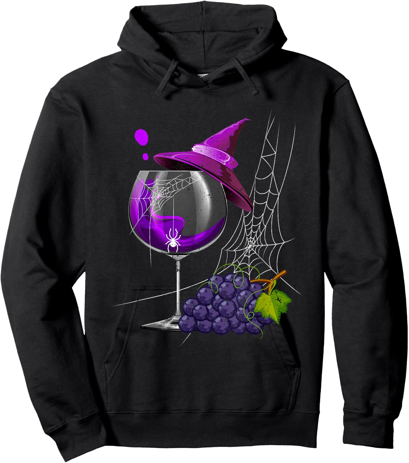 Vintage Halloween Purple Grape Wine Glass Witch Hat Cute Hoodie - Hoodie | Black