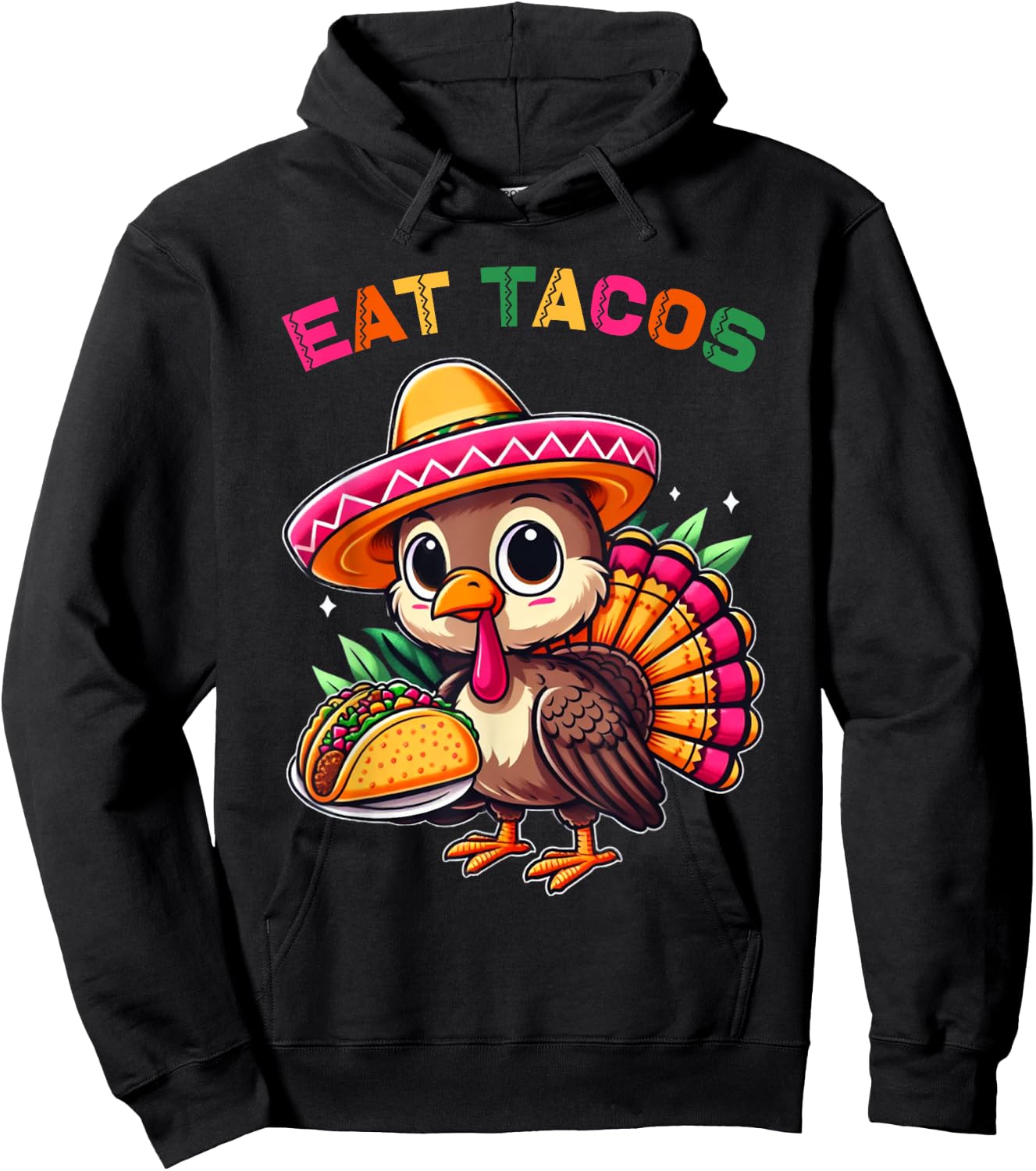 Funny Mexican Cute Turkey Eats Tacos Thanksgiving Kids Boys Hoodie - Hoodie | Black