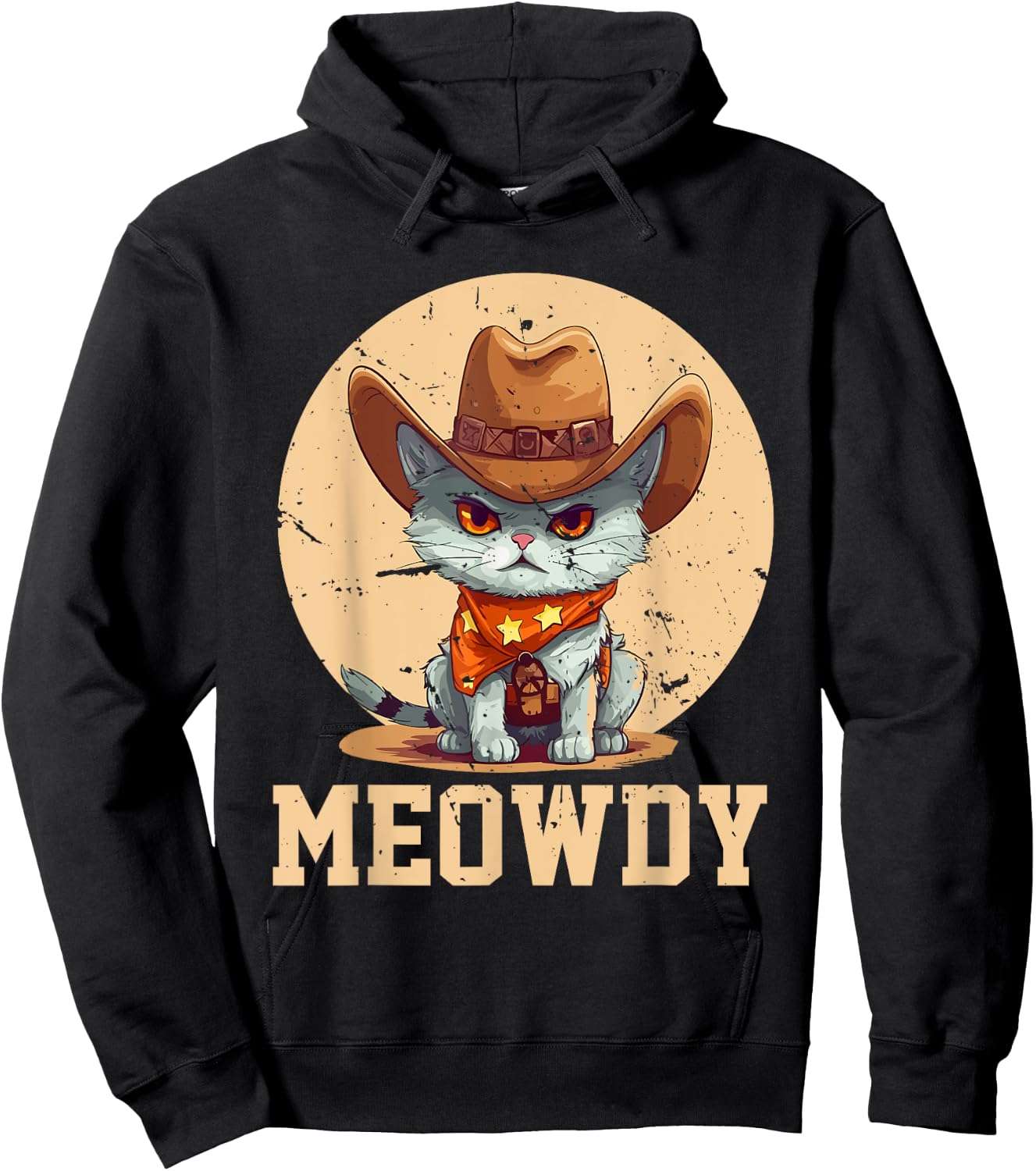 Meowdy! Funny Country Music Cat Cowboy Hat Men Women Hoodie - Hoodie | Black