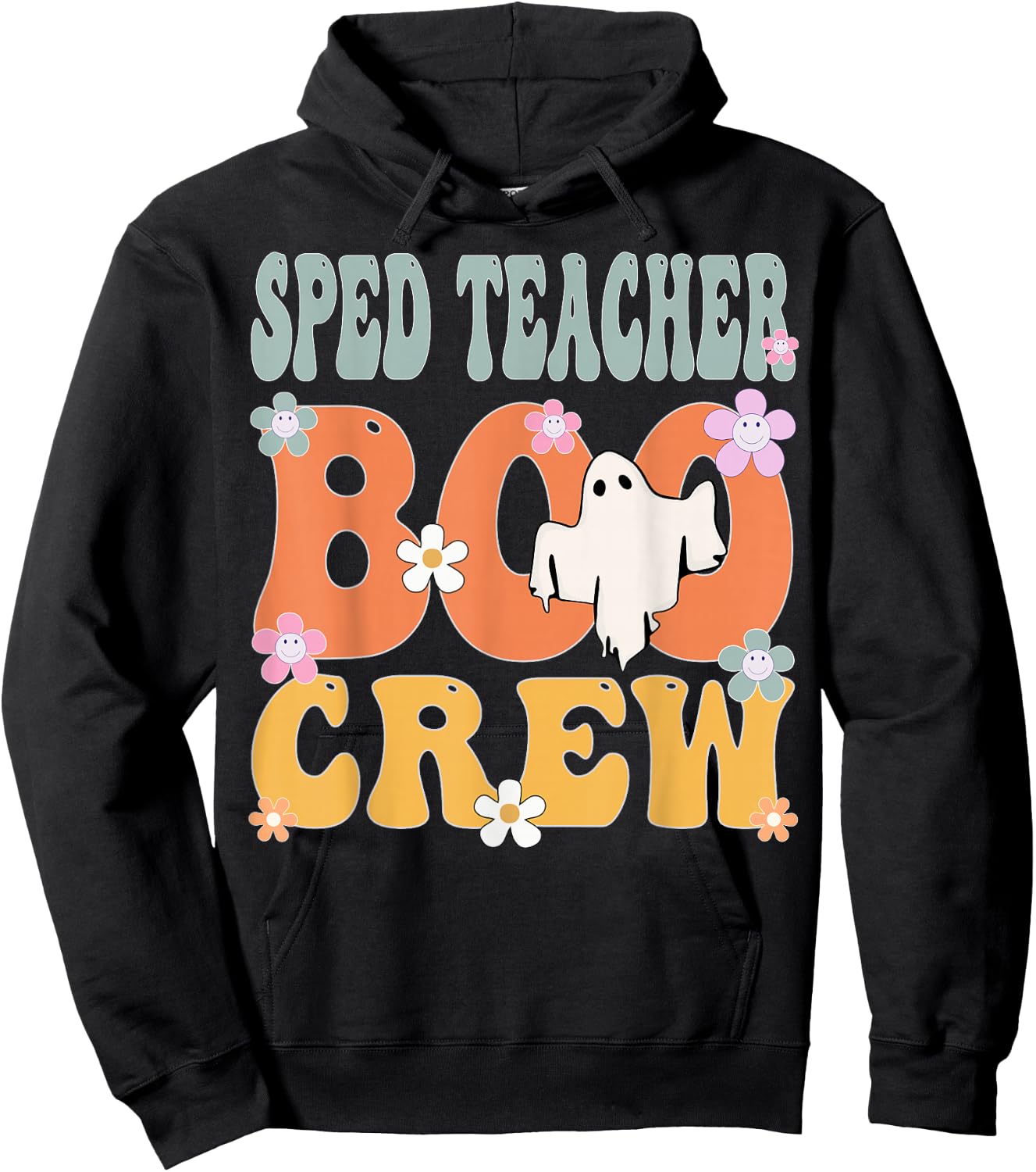 Sped Teacher Boo Crew Ghost Retro Groovy Halloween Hoodie - Hoodie | Black