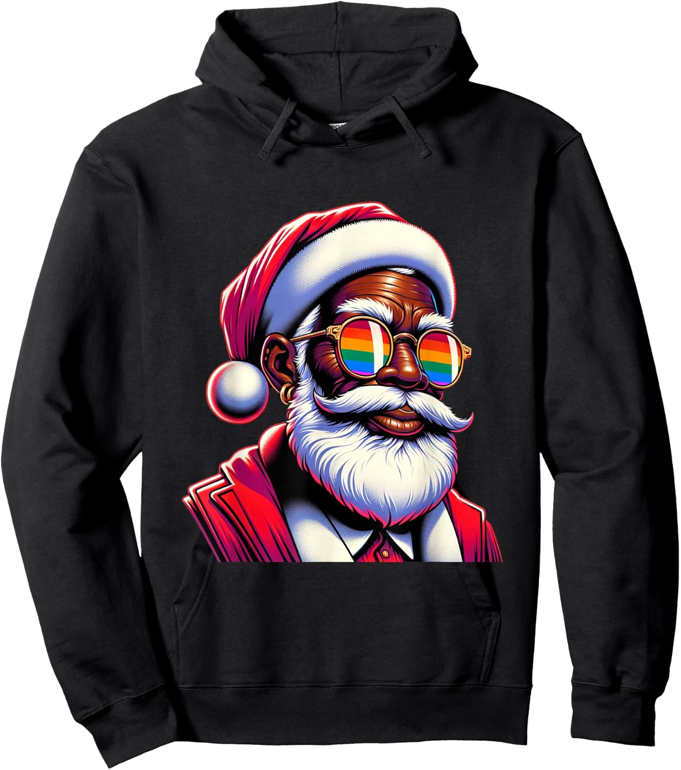 Retro Colored Gay Santa Face Rainbow Sunglasses Christmas Hoodie - Hoodie | Black