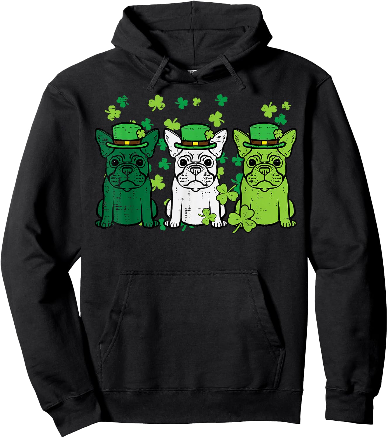 St Patricks Day French Bulldogs Dog Frenchie Men Women Kids Hoodie - Hoodie | Black