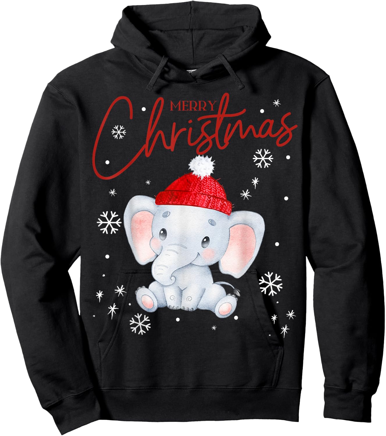 Fantabulous Acc Merry Christmas - Cute Elephant Kids Black Cotton Blend Hoodie - Hoodie | Black