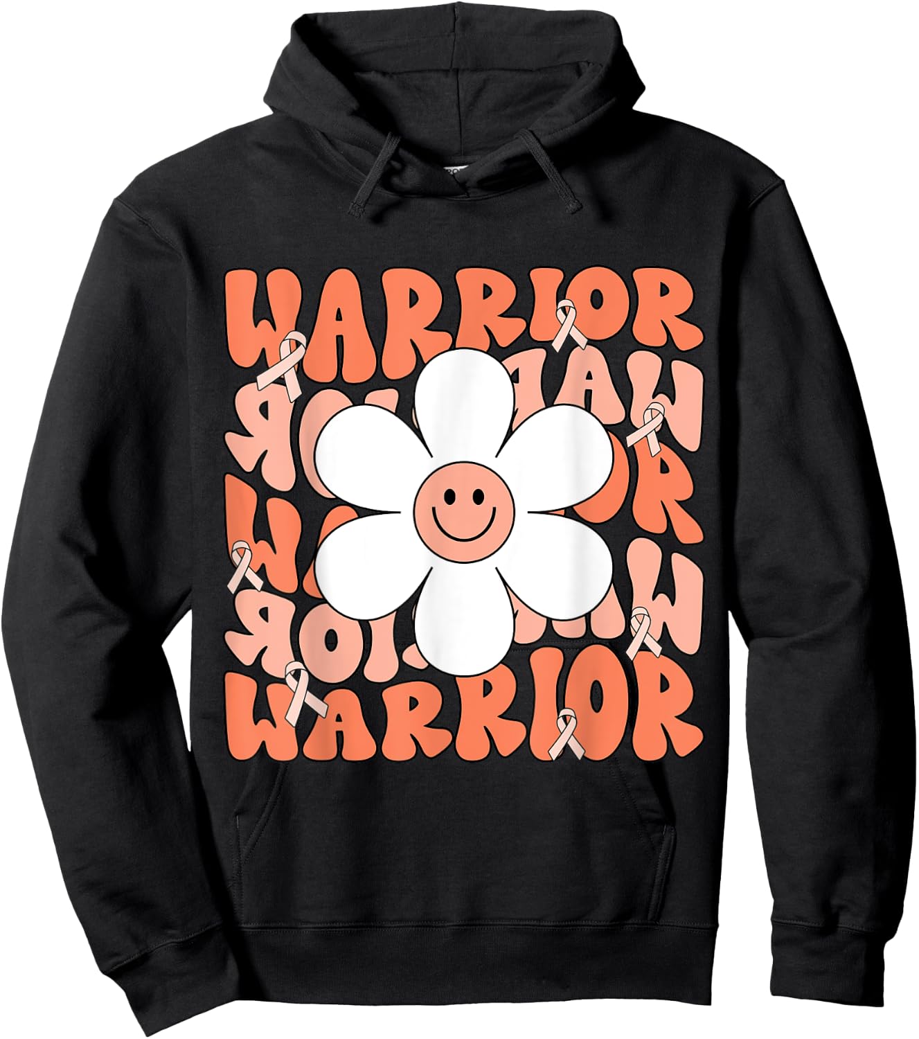 Uterine Cancer Peach Ribbon Uterine Cancer Warrior Hoodie - Hoodie | Black