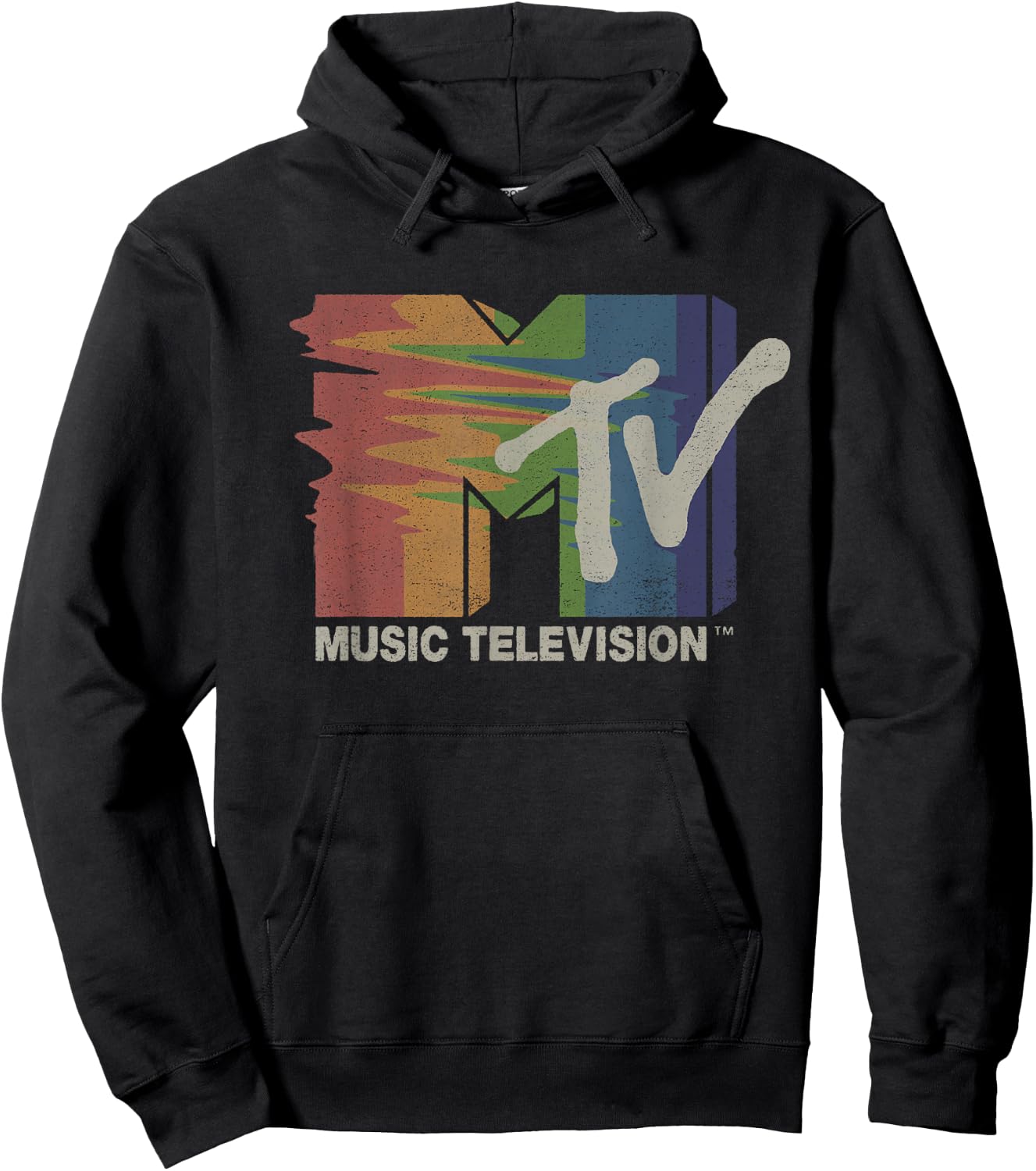 Mademark x MTV - Retro MTV Rainbow TV Glitch Television Screen Color Test MTV Hoodie - Hoodie | Black