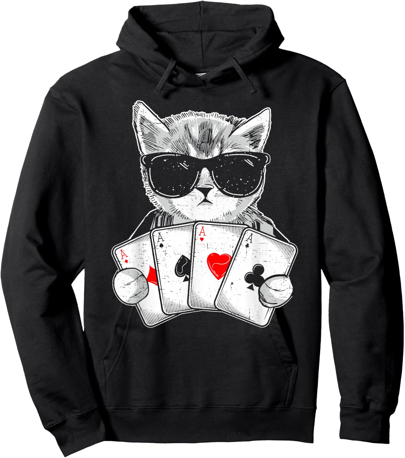 Cat Play Poker Gambling Casino Dealer Poker Player Gambler Hoodie - Hoodie | Black