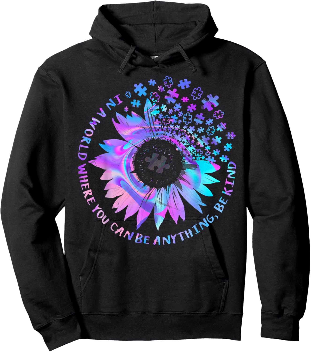 Be Kind Autism Awareness Kindness Sunflower Tie Dye Puzzle Hoodie - Hoodie | Black