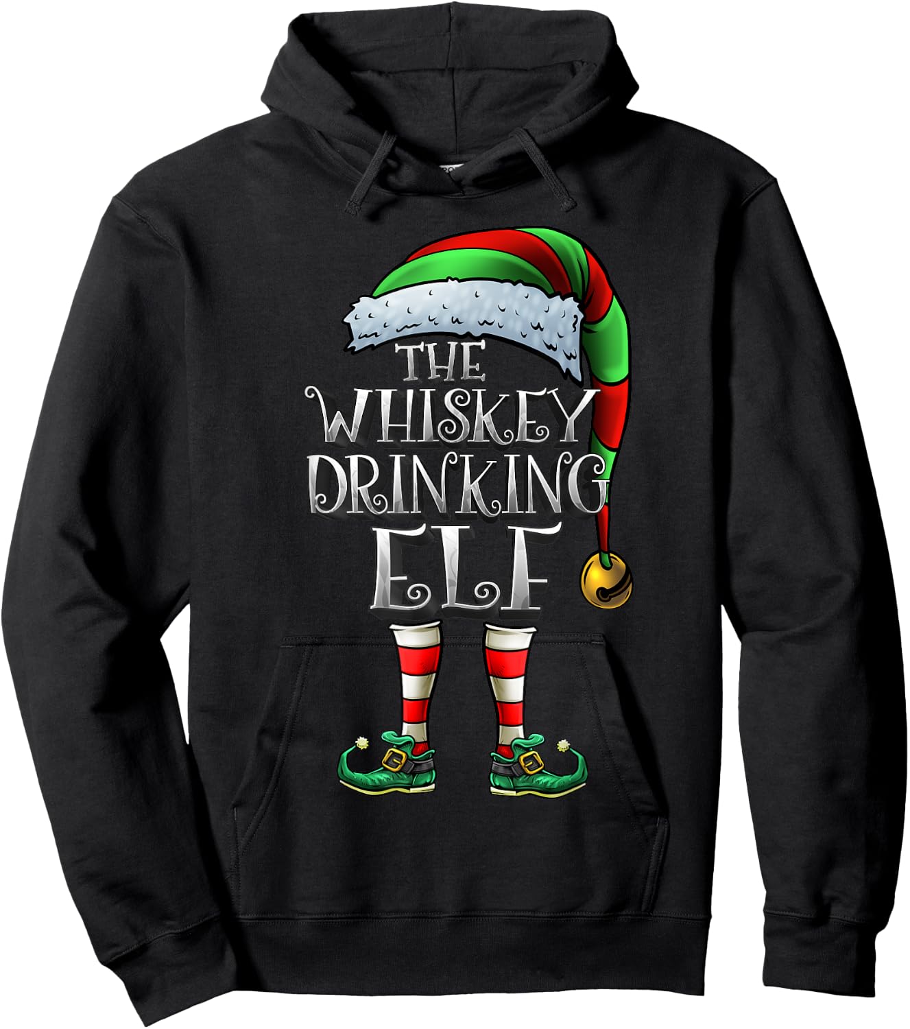 Whiskey Drinking Elf Shirt Matching Family Whiskey Christmas Hoodie - Hoodie | Black