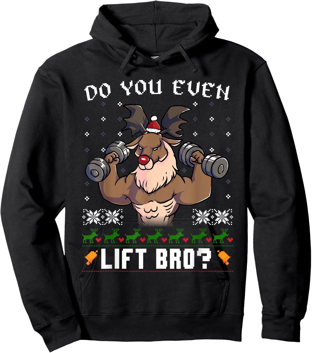 Do You Even Lift Bro Reindeer Gym Ugly Christmas Sweater Hoodie - Hoodie | Black