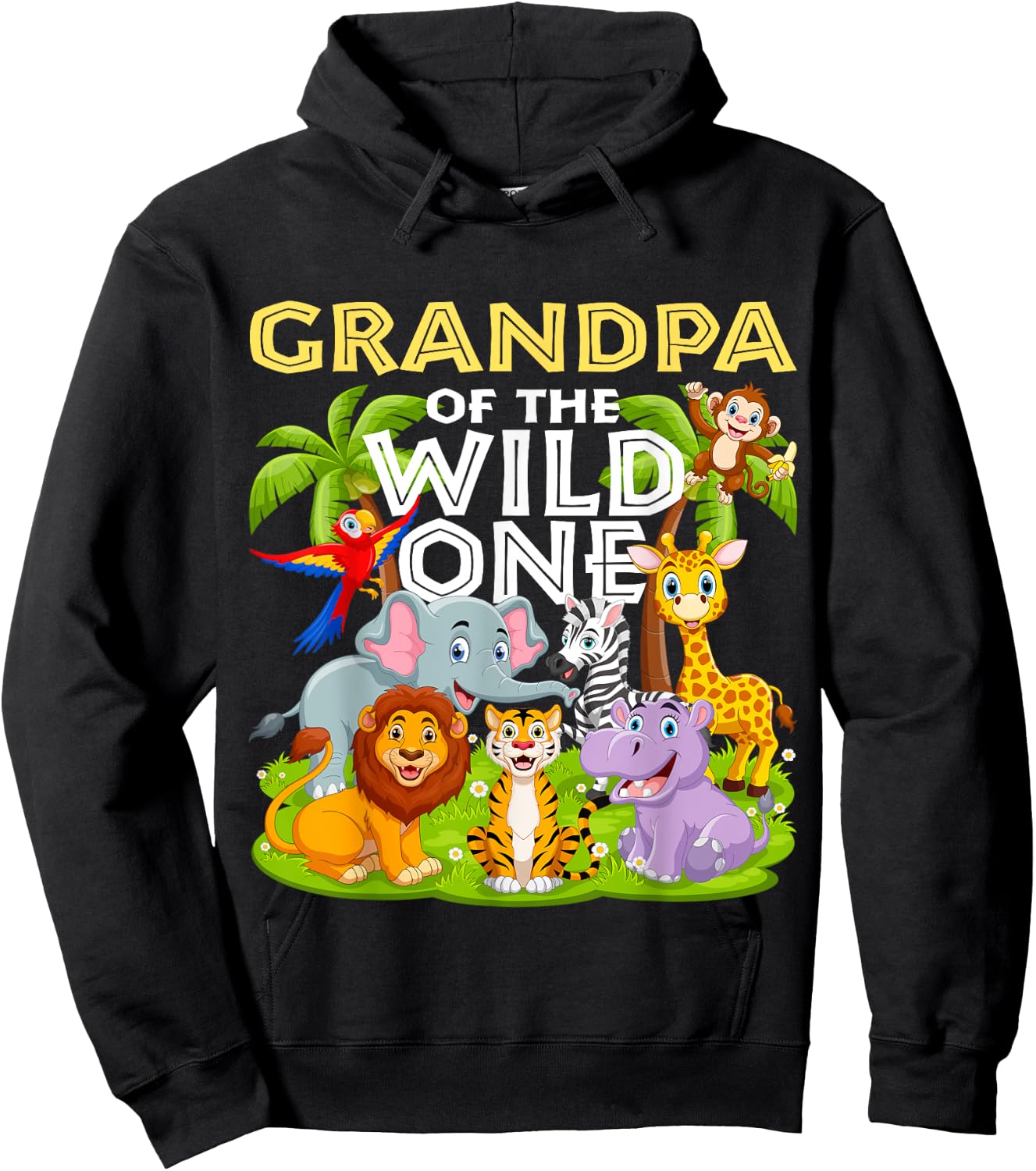Grandpa Of The Wild One Birthday Zoo Animal Safari Jungle Hoodie - Hoodie | Black